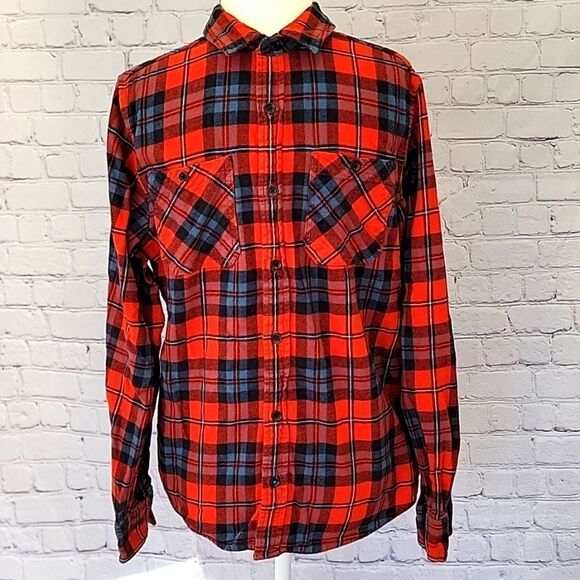 100% COTTON Long Sleeve Button Down Flannel Plaid Shirt Youth XL - Picture 4 of 4
